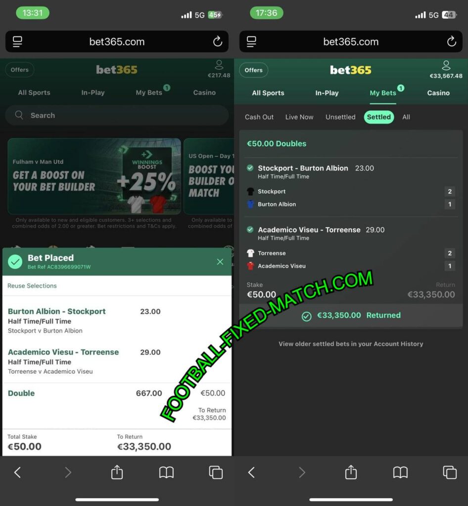 BET365 FOOTBALL FIXED MATCH BET