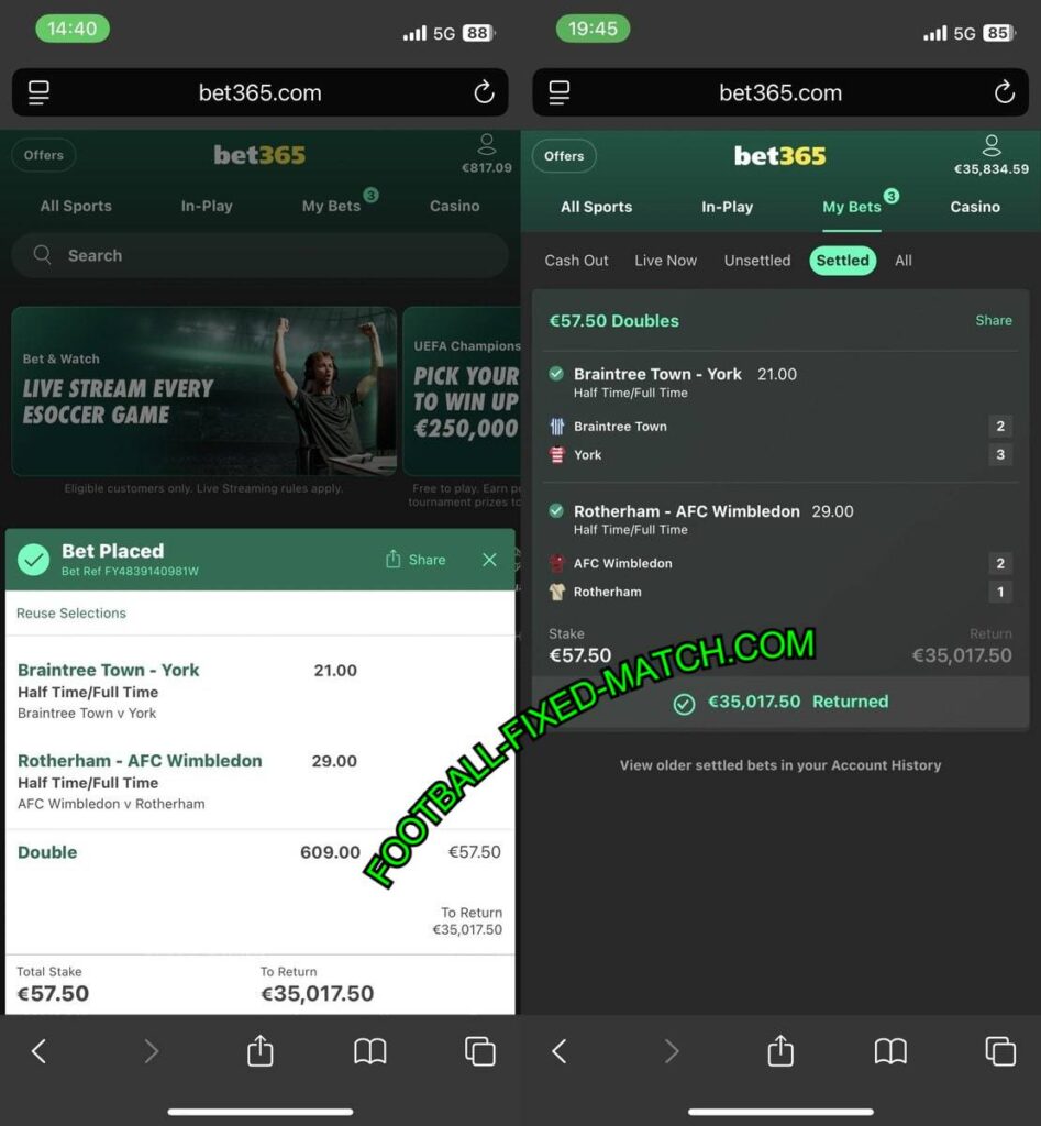 BET365 FOOTBALL FIXED TIP HTFT