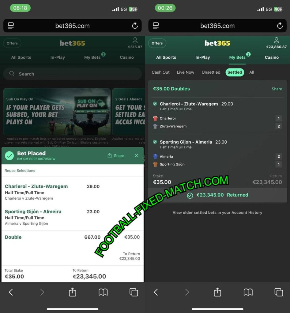FOOTBALL HTFT FIXED MATCHES BETTING ODDS