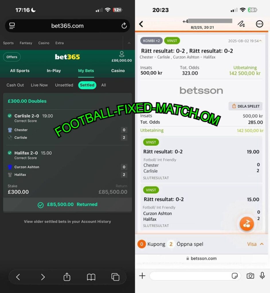 BETSSON CORRECT SCORE FIXED MATCHES