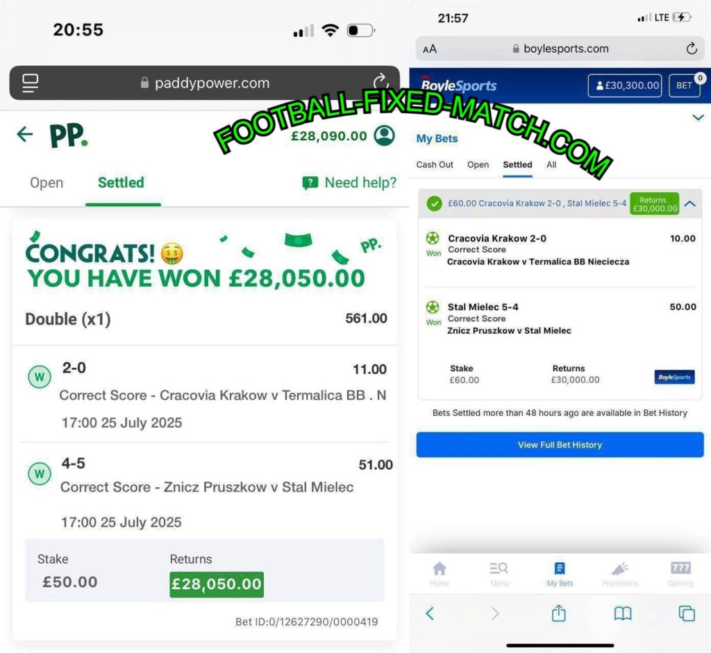 PADDYPOWER CORRECT SCORE FIXED MATCHES