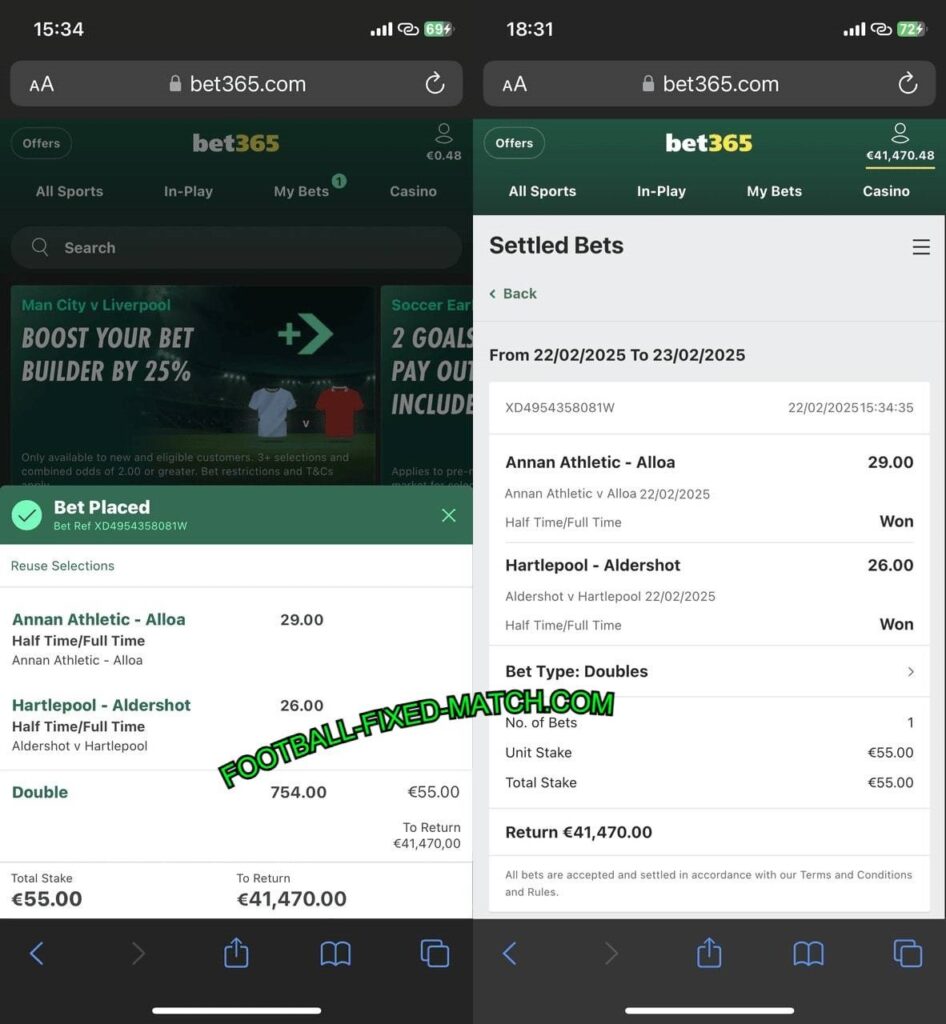 FOOTBALL BET365 FIXED HTFT MATCHES