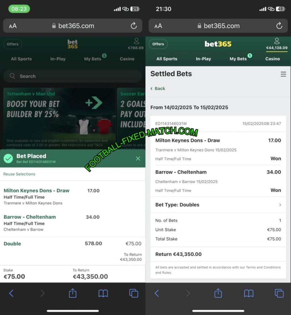 FOOTBALL FIXED MATCH BET365