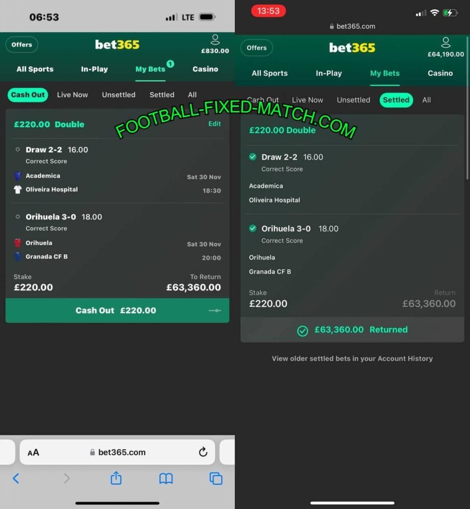 BET365 FOOTBALL FIXED CORRECT SCORE