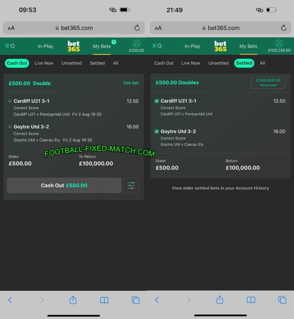 FOOTBALL FIXED MATCH BET CORRECT SCORE