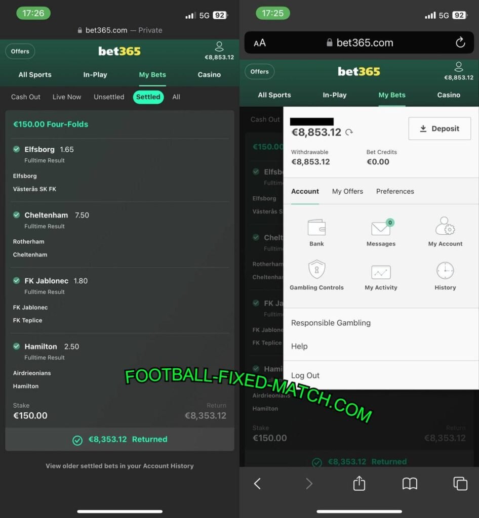 BET365 FOOTBALL FIXED BET 1X2