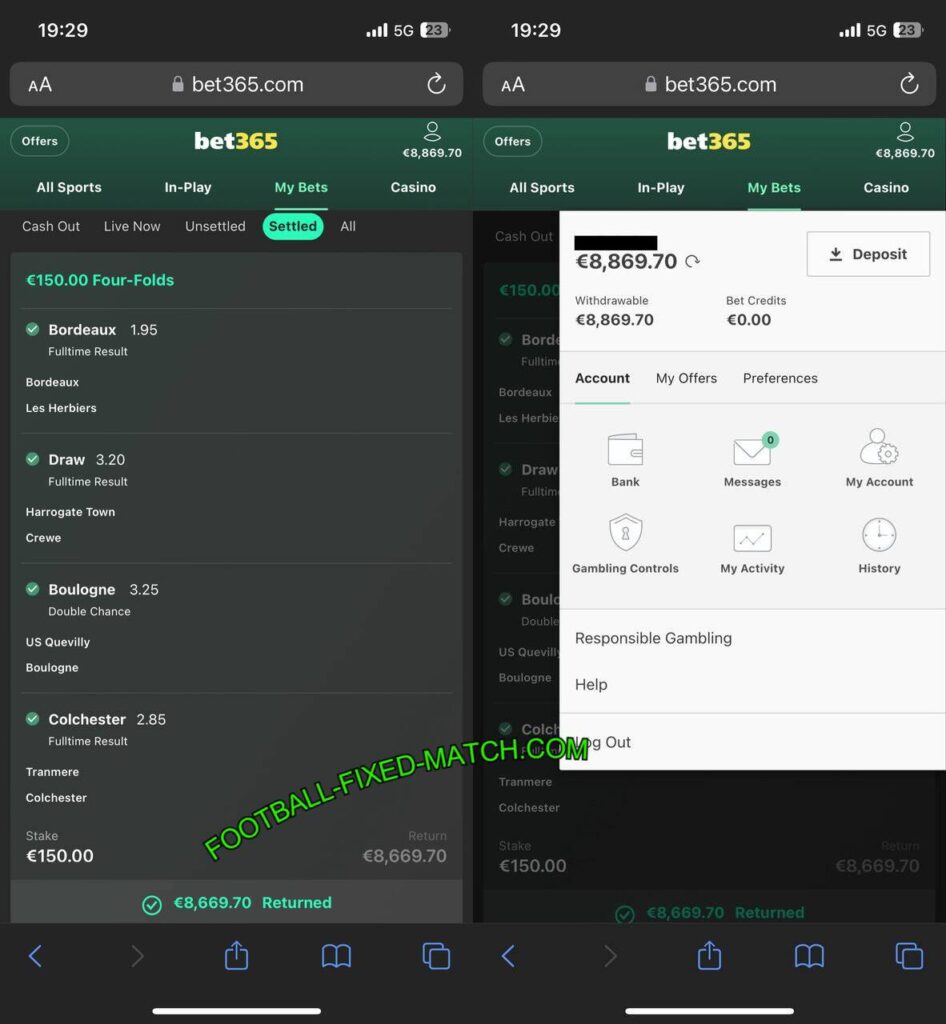 FOOTBALL FIXED BETTING TIPS 1X2 BET365