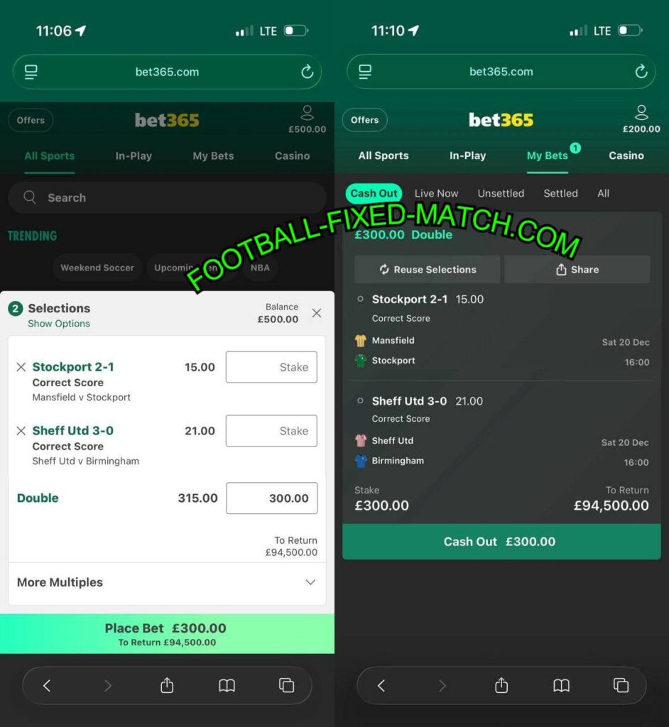 BET365 FIXED MATCH CORRECT TIPS
