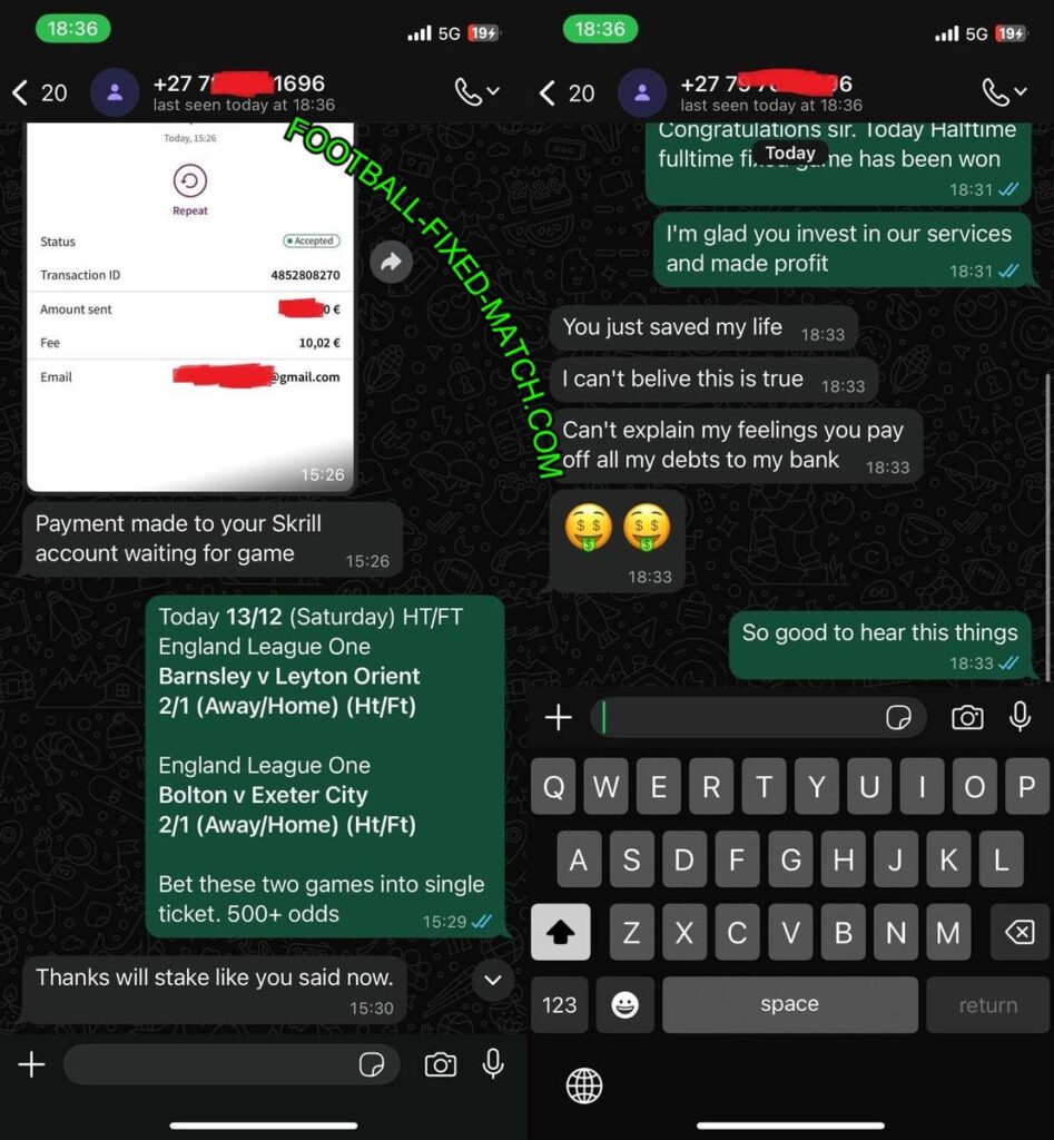WHATSAPP FOOTBALL FIXED MATCH
